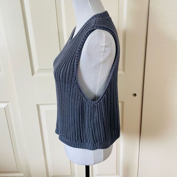 Hollister High-neck Crochet-style Sweater Tank Gray Blue Size Large - Picture 4 of 10